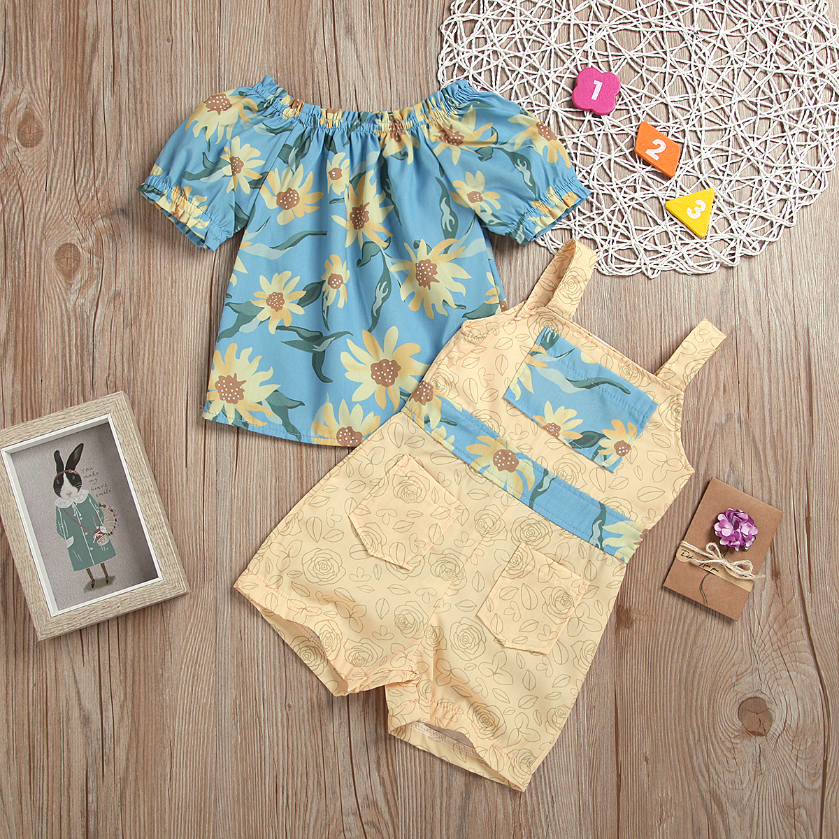 

Baby / Toddler Pretty Sunflower Off Shoulder Top and Overalls Set