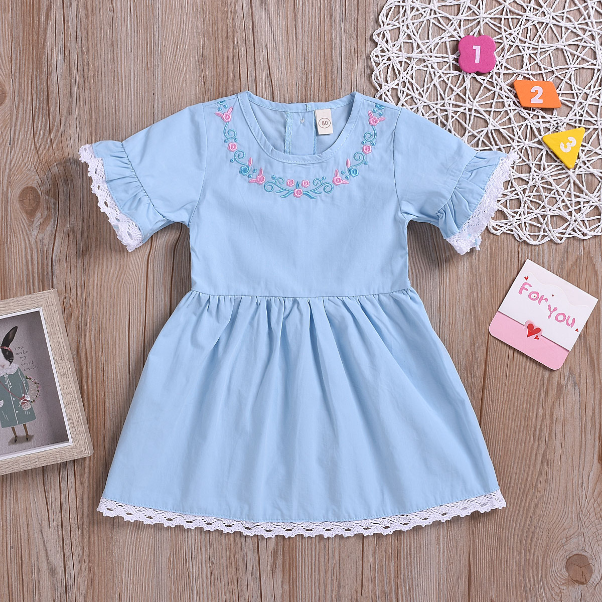 

Baby / Toddler Girl Floral Embroidery Short-sleeve Dress