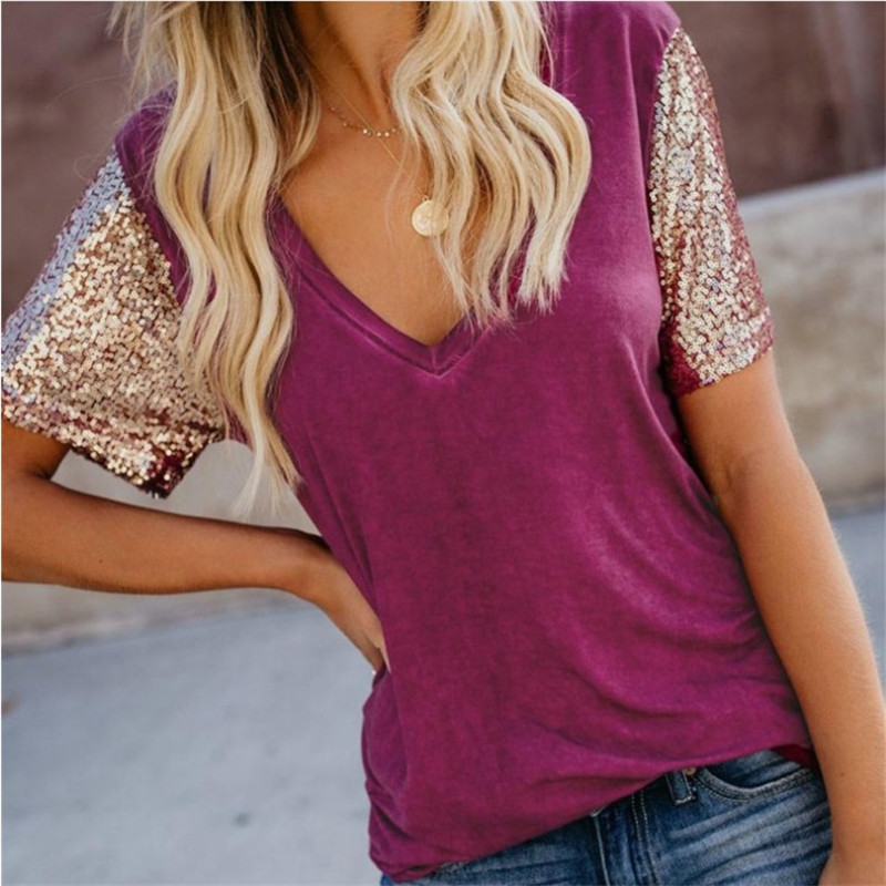 

Fashionable Sequined Short-sleeve Tee