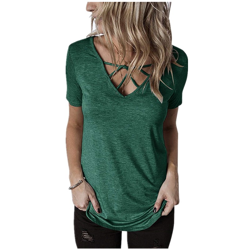 

Chic Crisscross Design Solid T-shirt