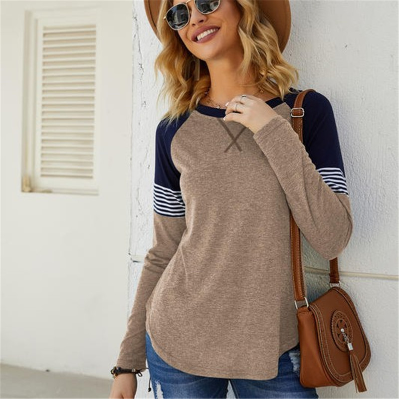 

Round collar Color Block Color block long sleeve casual T-shirt