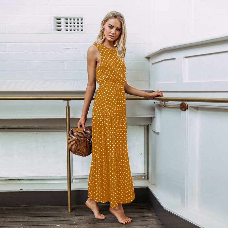 

Fashionable Dotted Sleeveless Maxi Dress
