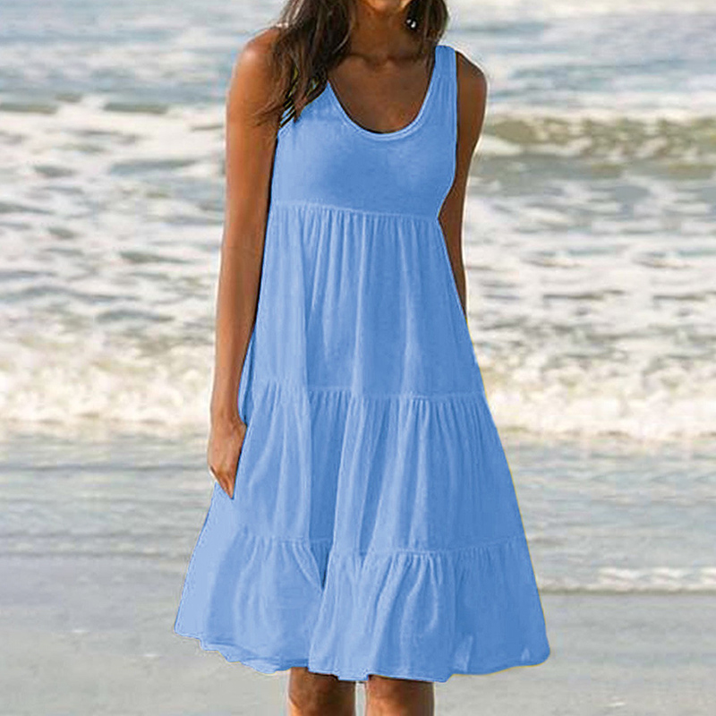 

Trendy Solid Ruffle Sleeveless Dress