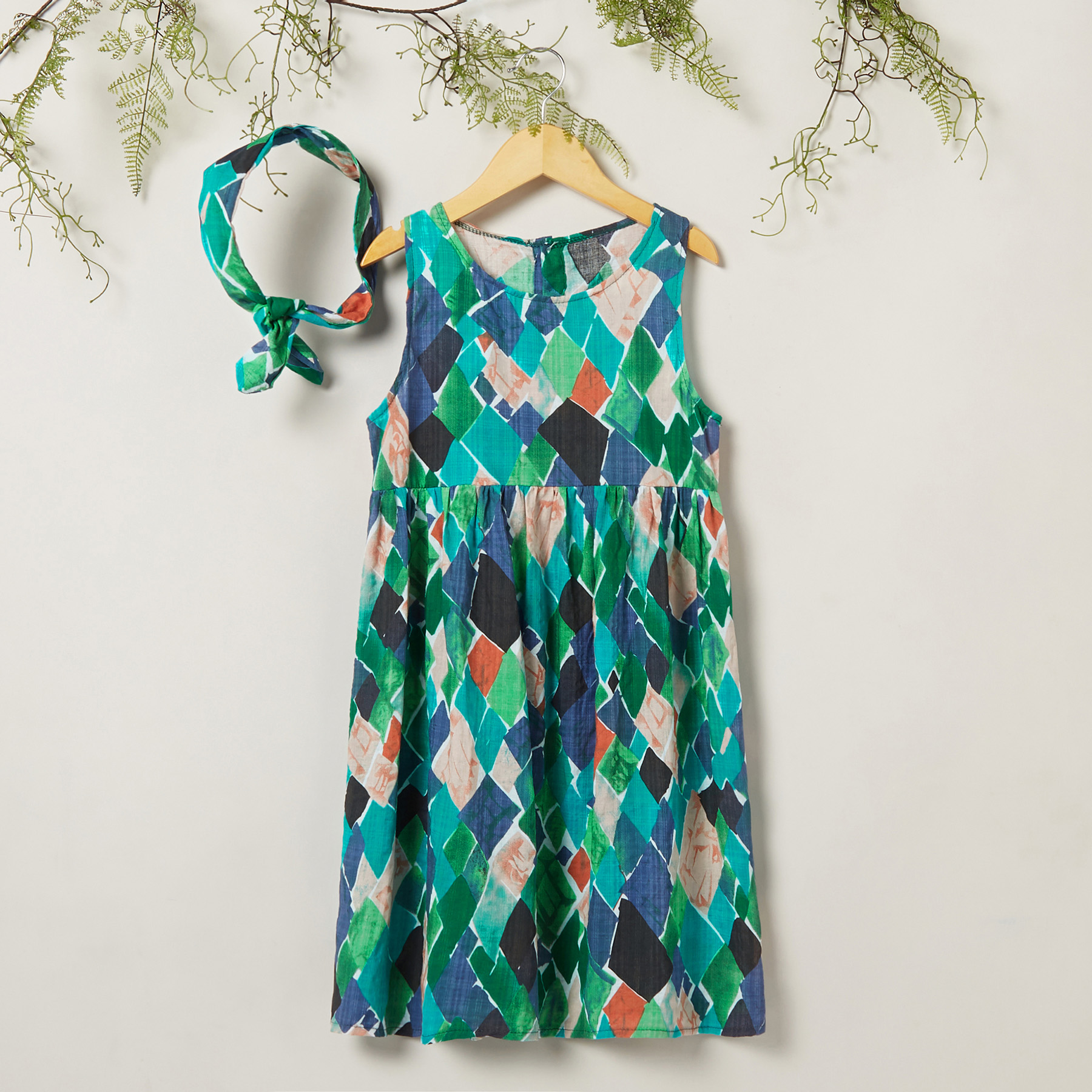 

2-piece Casual Plaid Dress and Headband Set