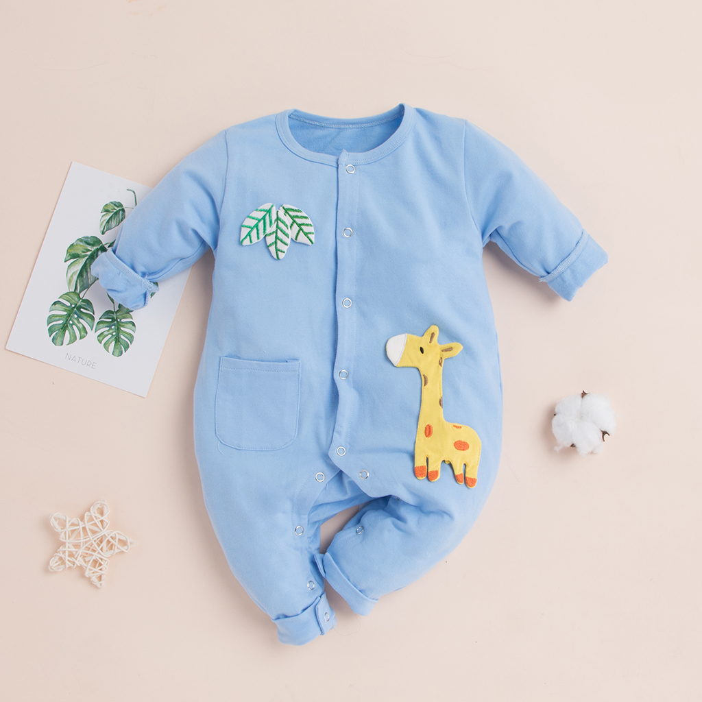 

Baby Solid Deer Embroidery Long-sleeve Jumpsuit