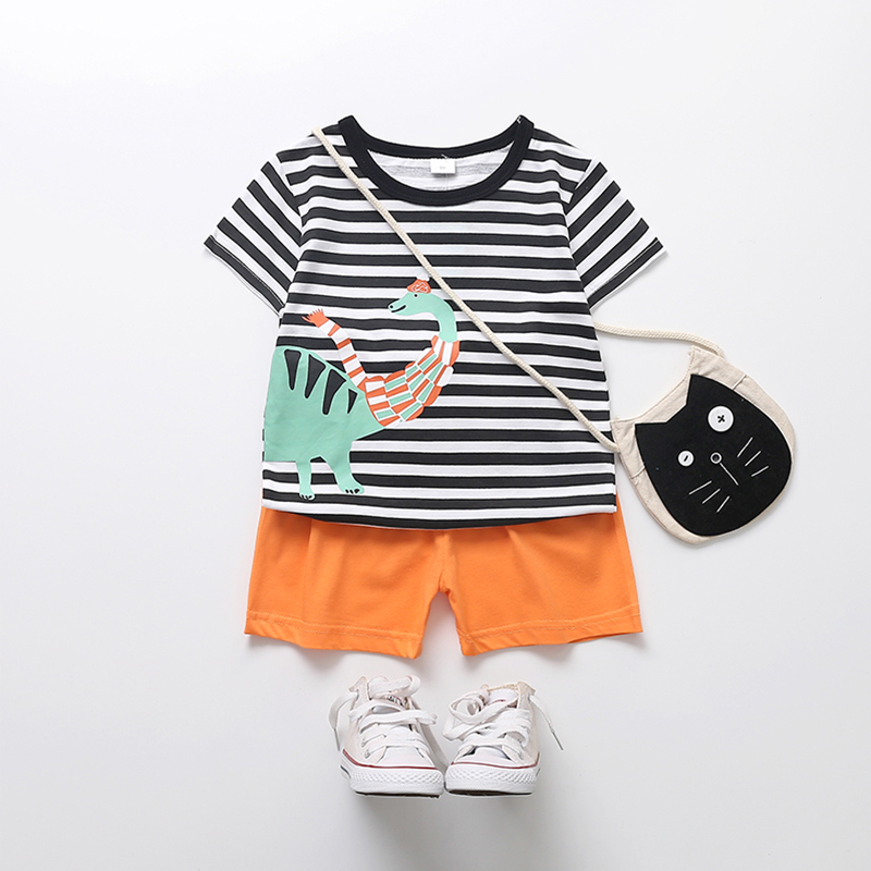 

Baby / Toddler Lovely Cartoon Animal Print Striped Tee and Stylish Shorts Set