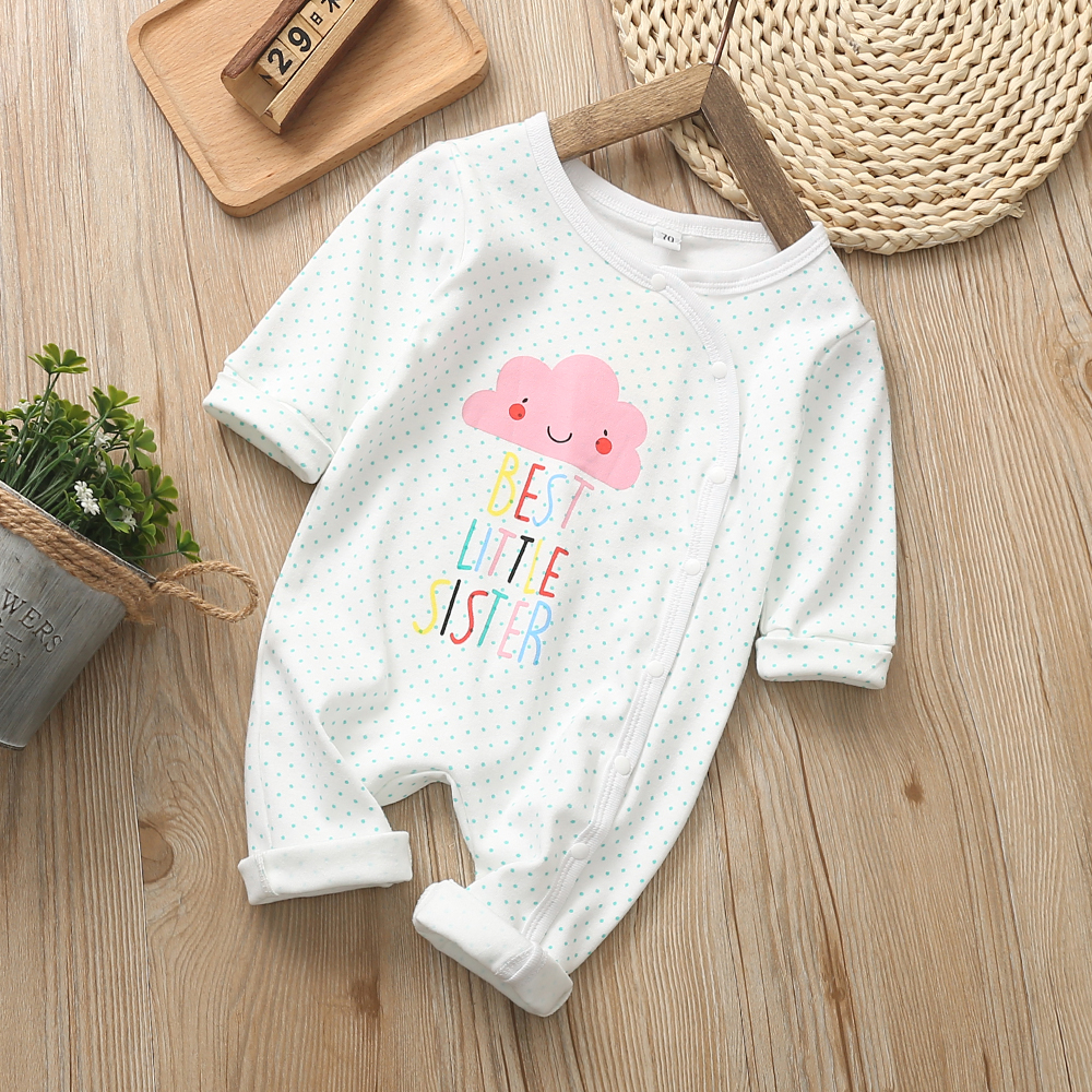 

Baby Girl Best Little Sister Letter Print Long-sleeve Jumpsuit