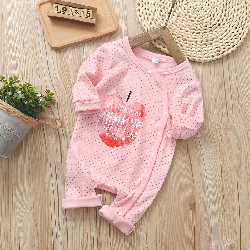 

Baby Girl Apple and Letter Print Cotton Style Long-sleeve Jumpsuit