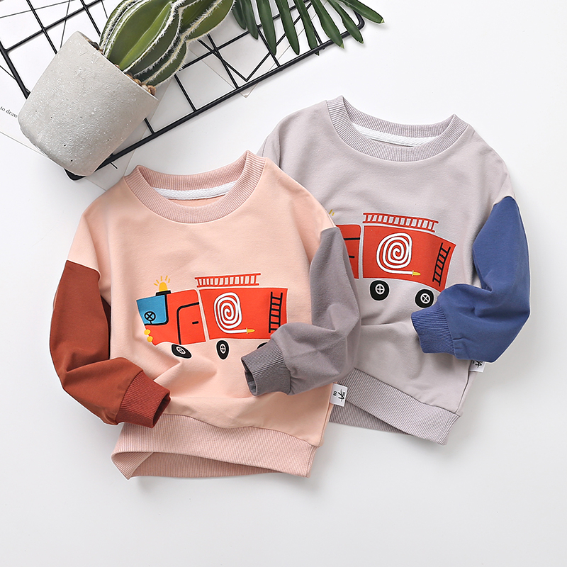 

Baby / Toddler Cartoon Firetrucks Print Colorblock Pullover