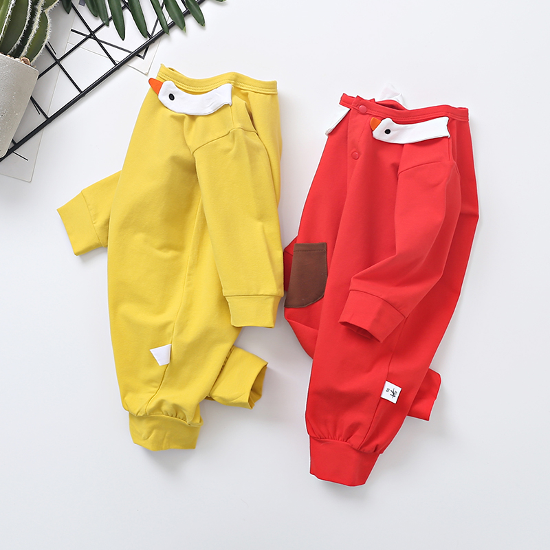 

Baby Boy / Girl Solid Doll Collar Cardigan Design Long-sleeve Jumpsuit