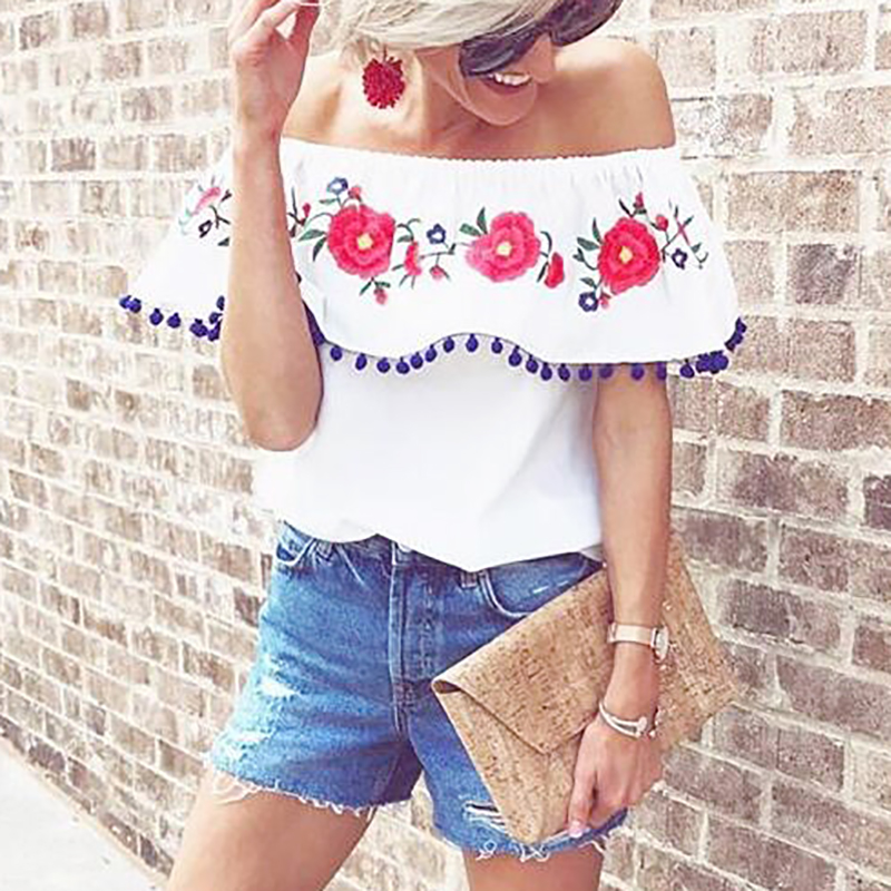 

Trendy Allover Tasseled Off Shoulder Tee