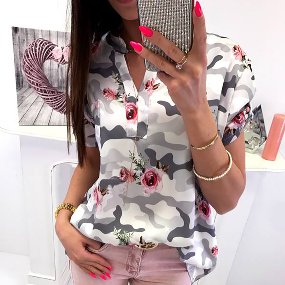 

Trendy Floral Print Short-sleeve Top