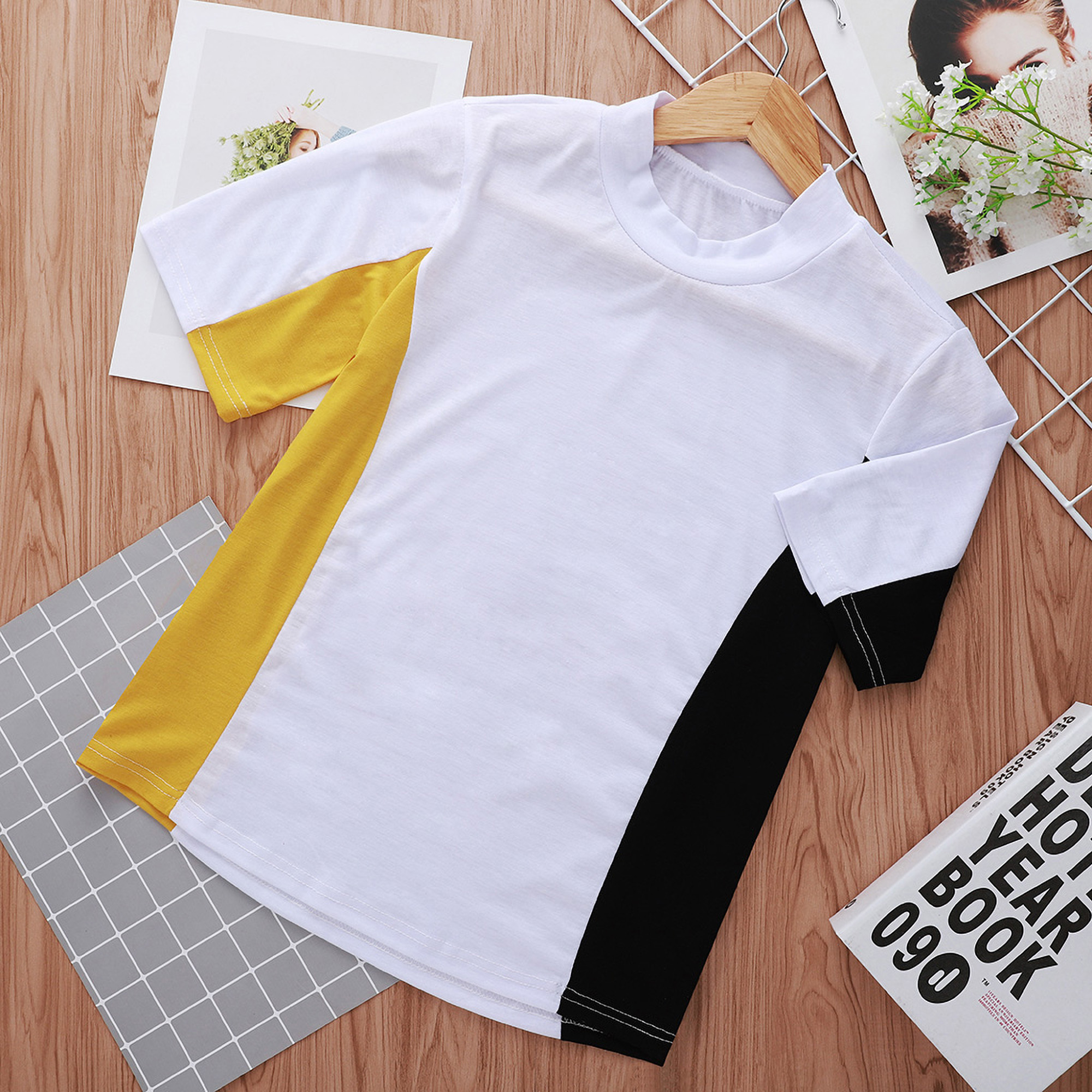 

Fresh Color Contrast Short-sleeve Top
