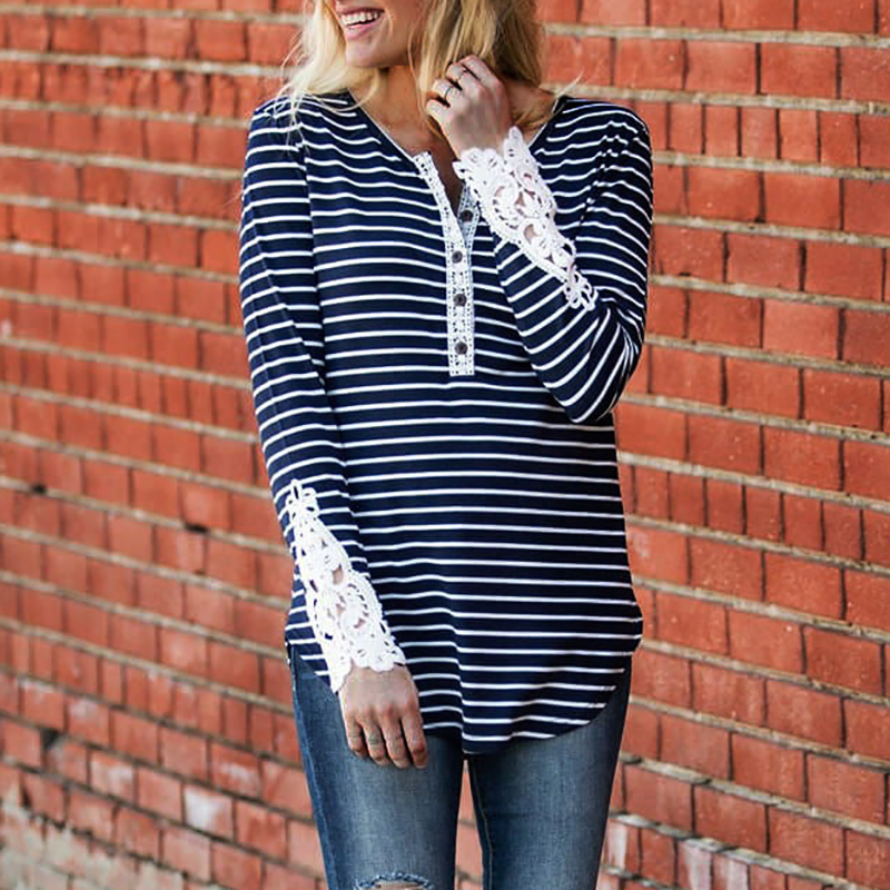 

Casual Striped Button Decor Long-sleeve Top