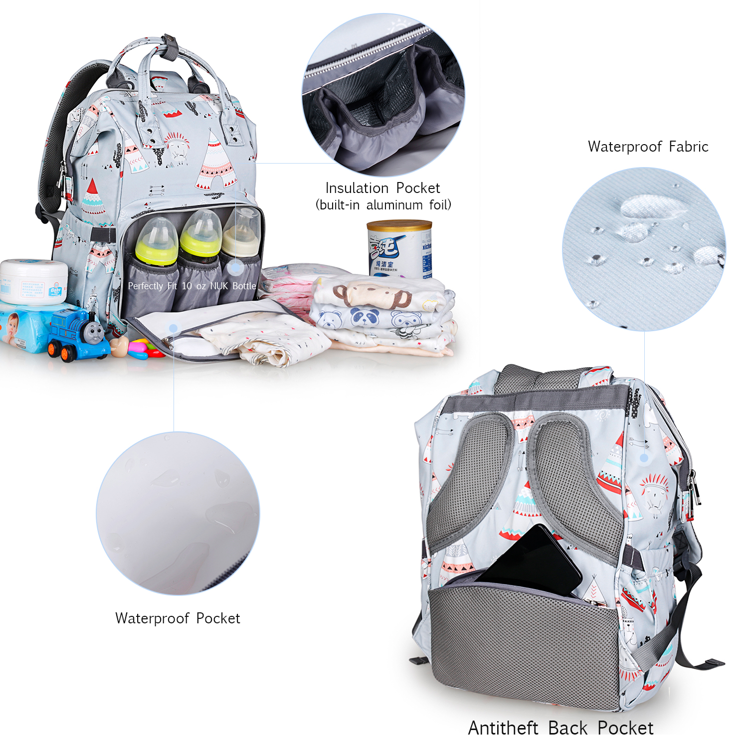 Multi-functional Large Capacity Diaper Bag Backpack