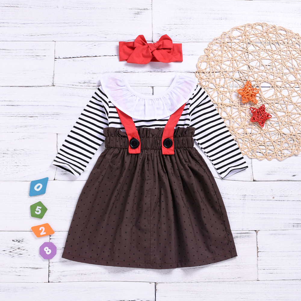 

Baby Girl Stripe Style Ruffle Collar Long-sleeve Dress and Headband