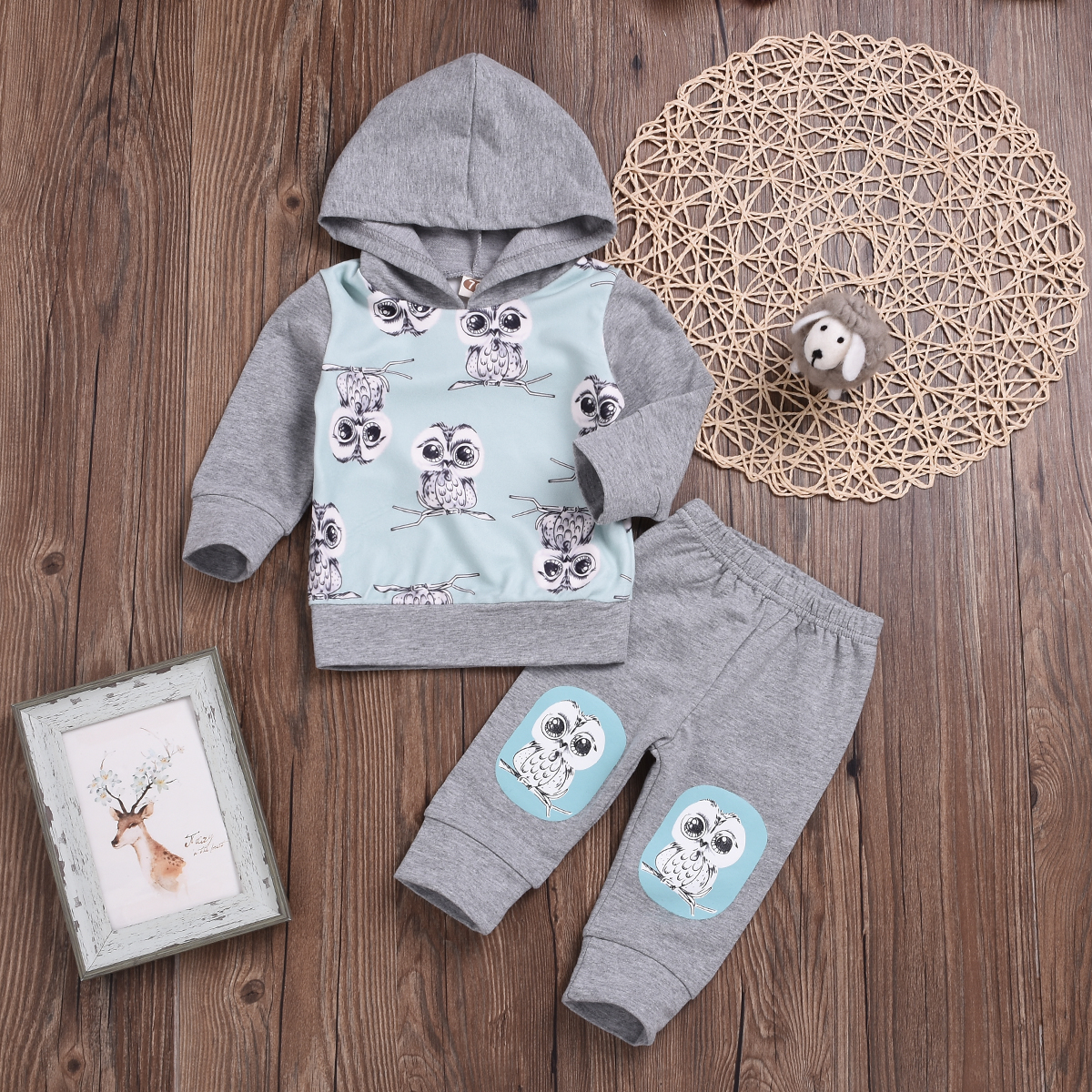 

Baby Trendy Owl Print Hoodie and Pants Set