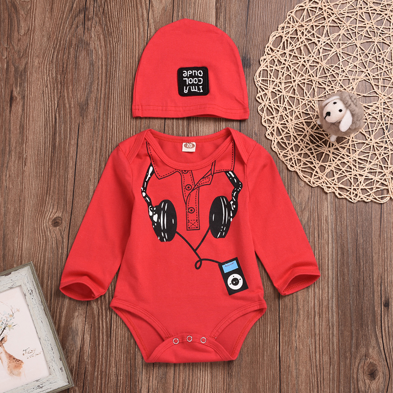 

Baby Earphone Print Long-sleeve Romper and Hat