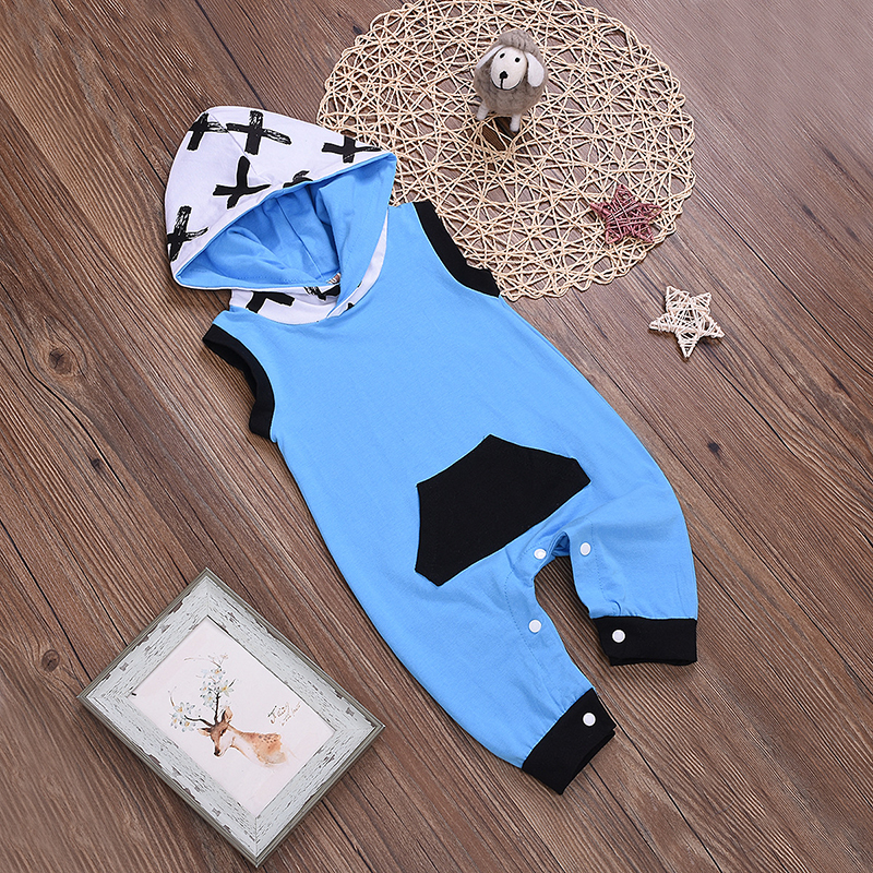 

Baby Solid Pocket Design Hooded Sleeveless Jumpsuit