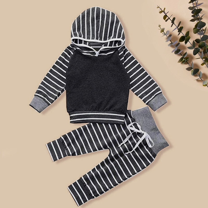 

Baby Boy Striped Long-sleeve Hoodie and Pants Set