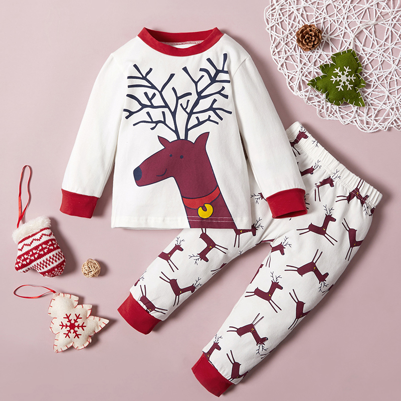 

Baby Boy / Girl Christmas Adorable Reindeer Print Long-sleeve Top and Pants Set