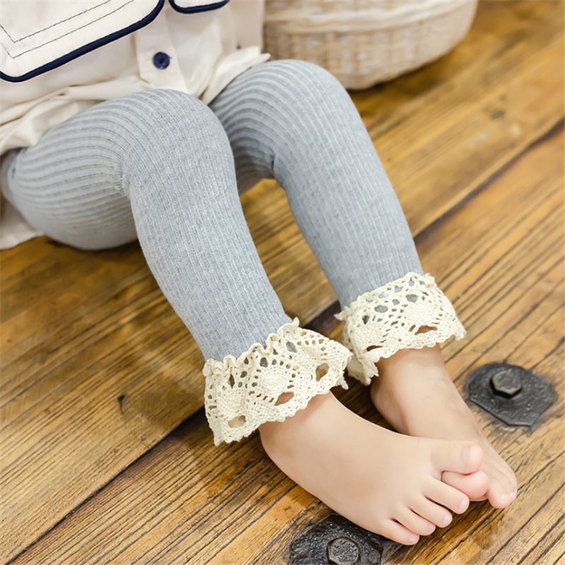 

Baby / Toddler Girl Solid Knitted Lace Ruffled Leggings
