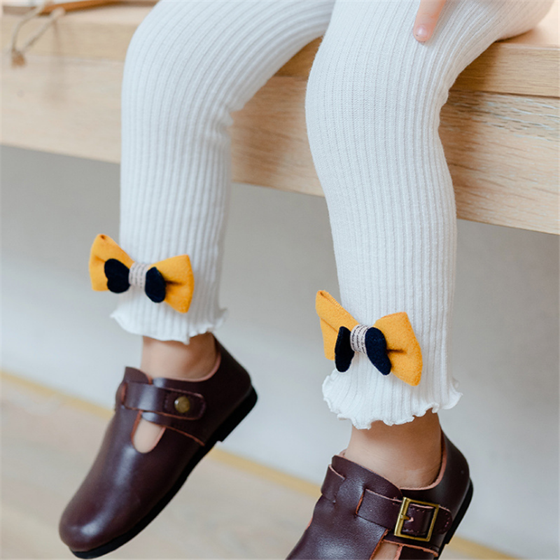 

Baby / Toddler Girl Solid Knitted Bowknot Tight Leggings