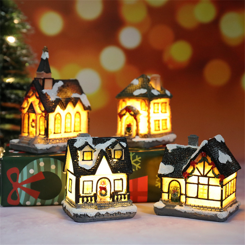 

Christmas Decorations Resin Small House Small Ornaments Christmas Gifts(Without battery)