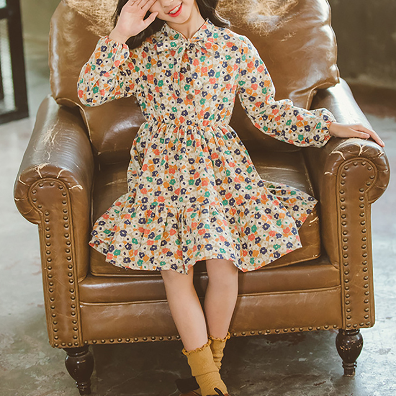 

Allover Flounced Tie-up Long-sleeve Dress