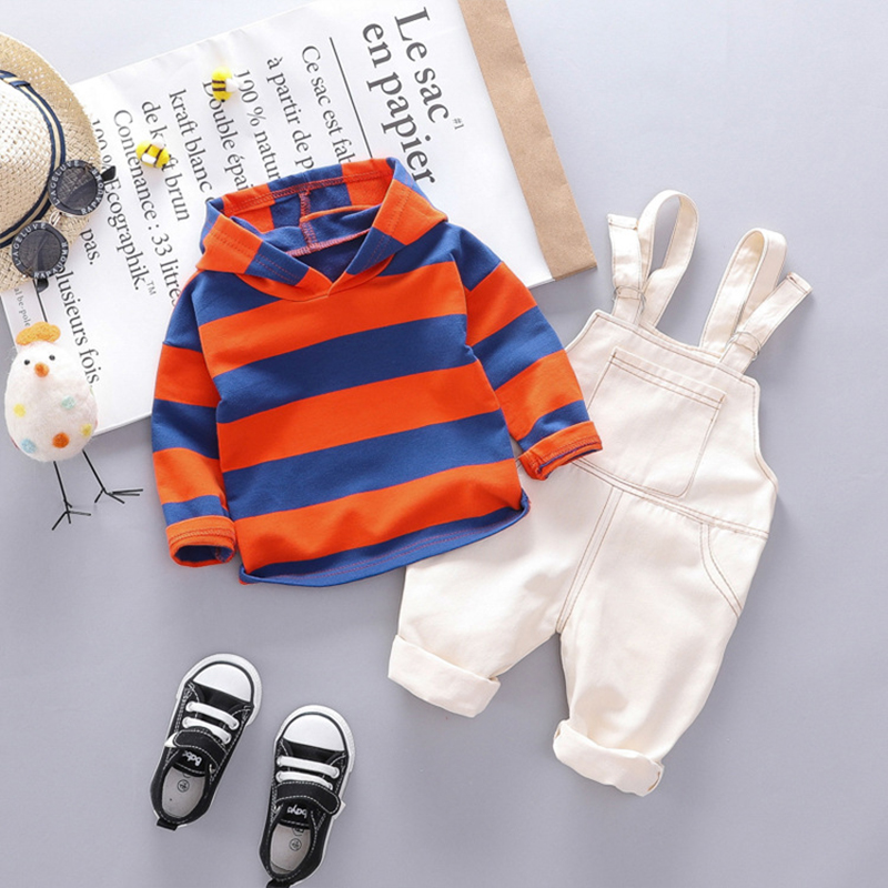 

Baby / Toddler Trendy Striped Hoodie and Solid Overalls Set