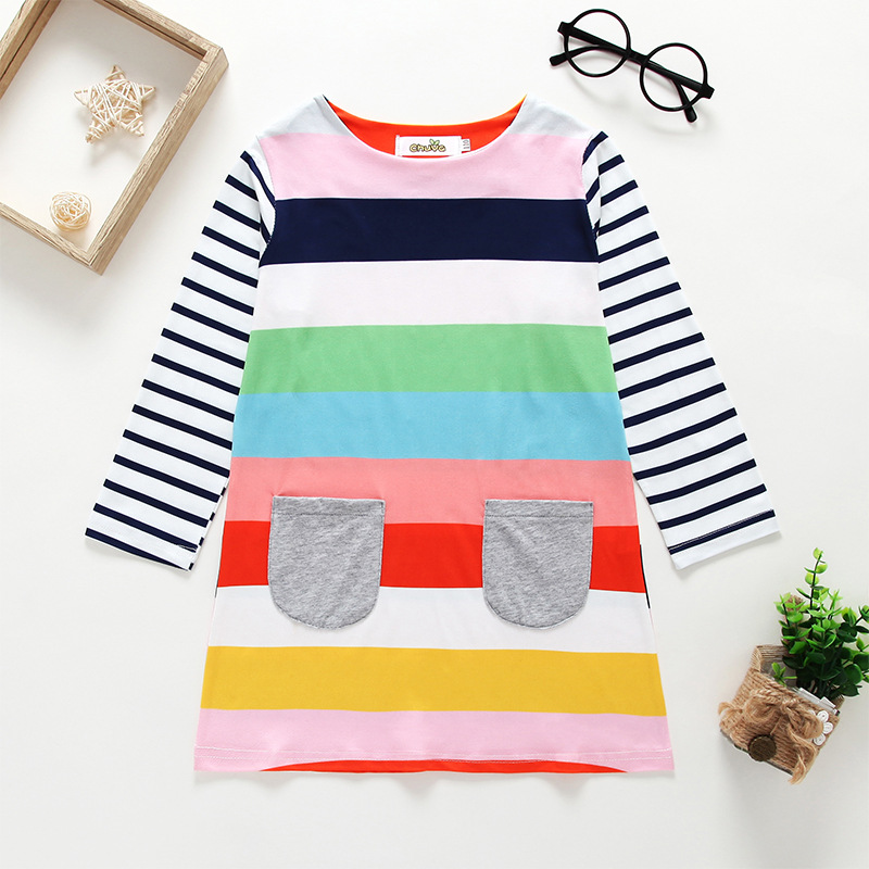 

Colorful Striped Round-collar Comfy Dress for Girl