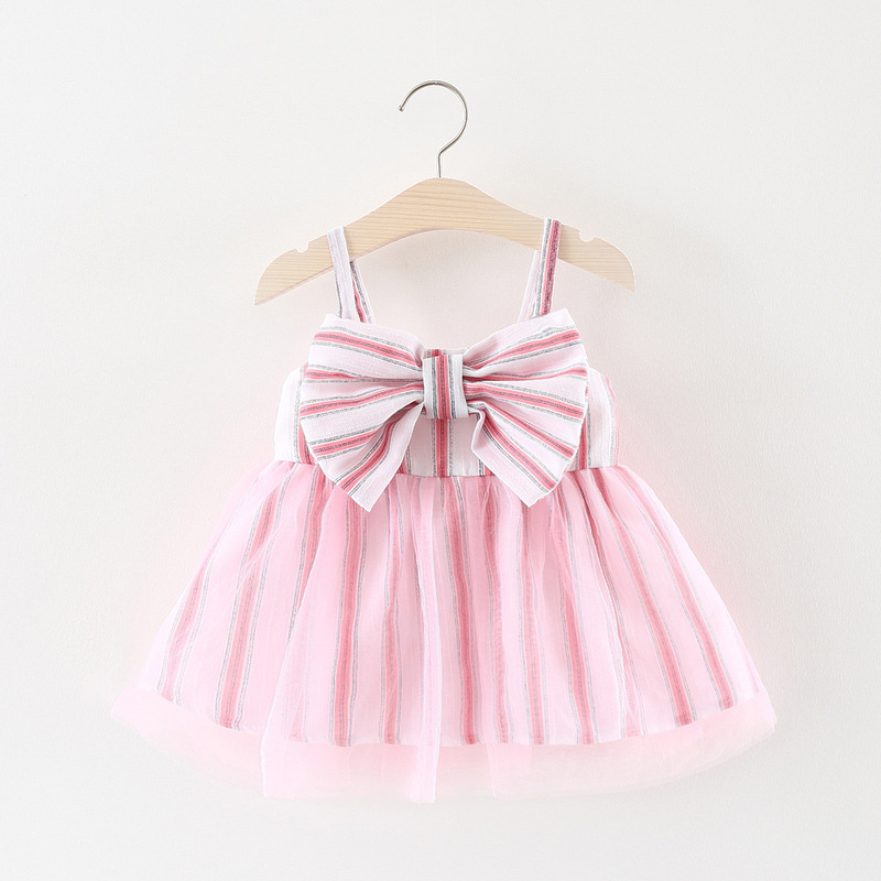 

Baby Girl Stripe Bowknot Decor Sleeveless Dress