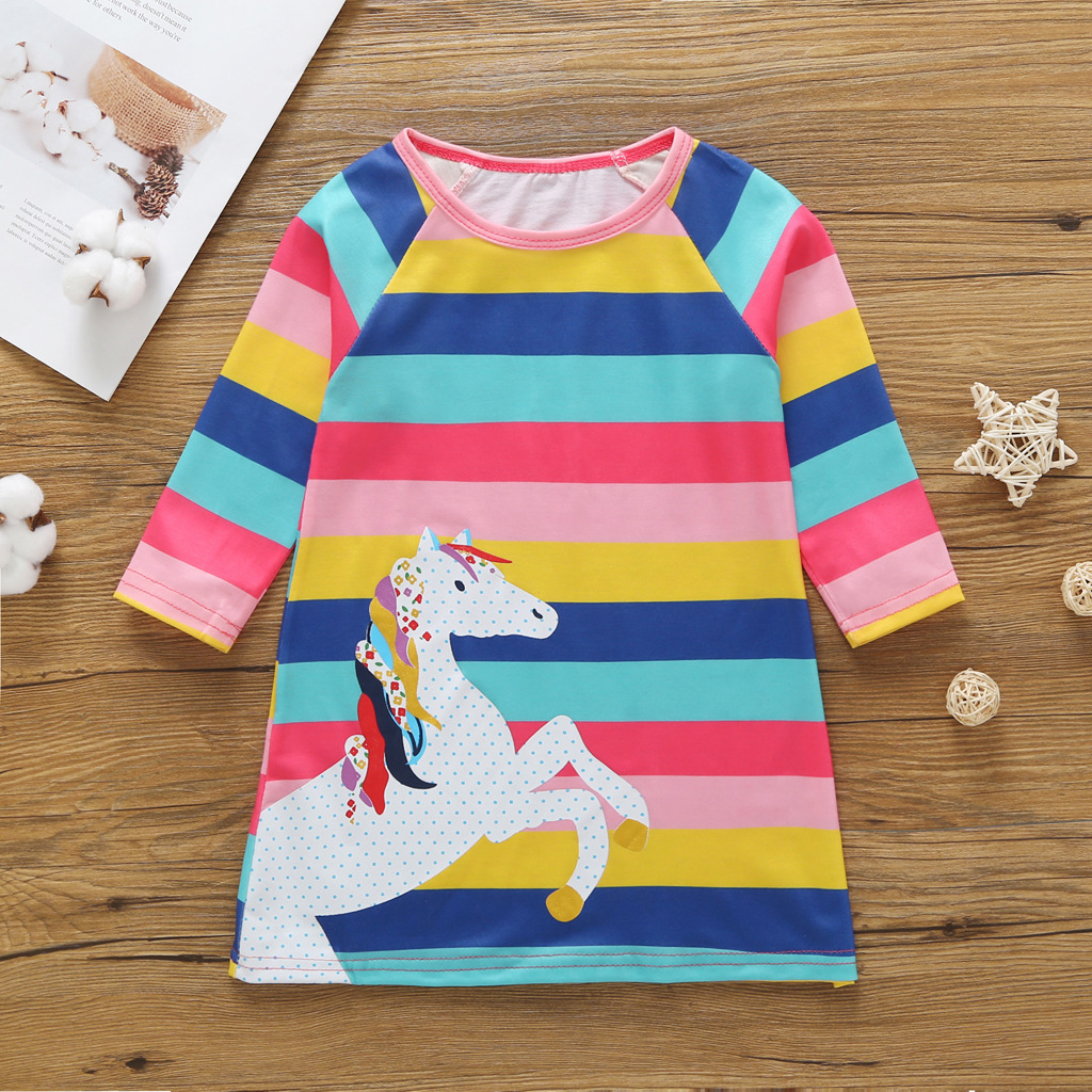 

Unicorn Multi-color Striped Half-sleeve Dress
