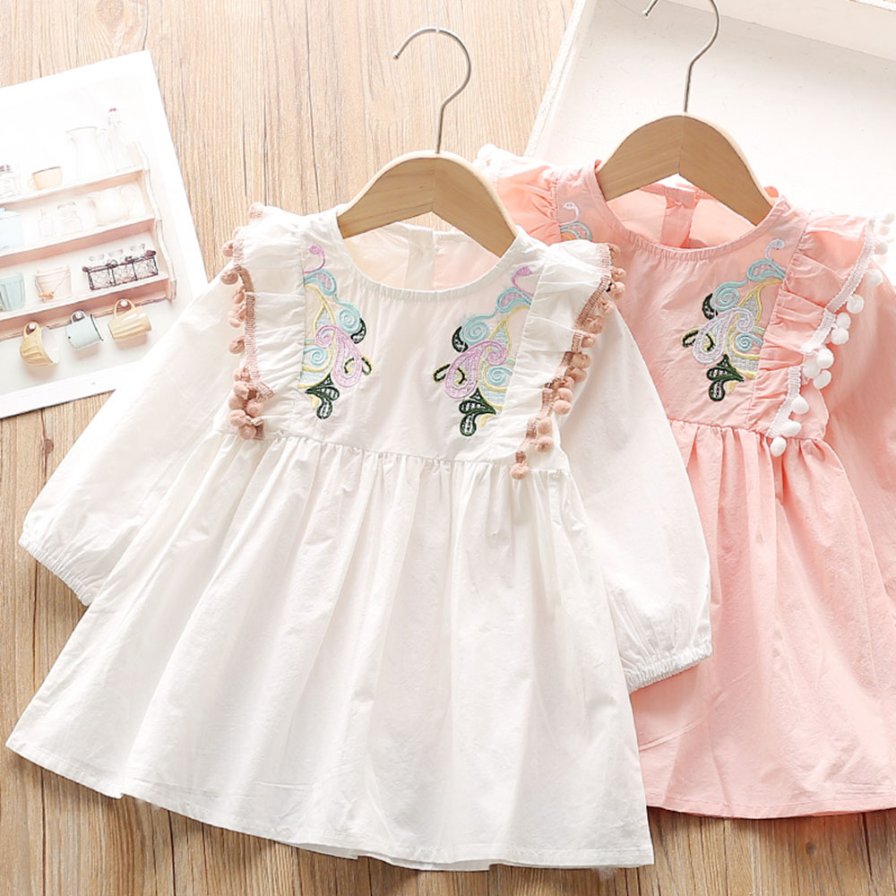 

Baby / Toddler Floral Embroidered Pompon Ruffled Long-sleeve Princess Dress