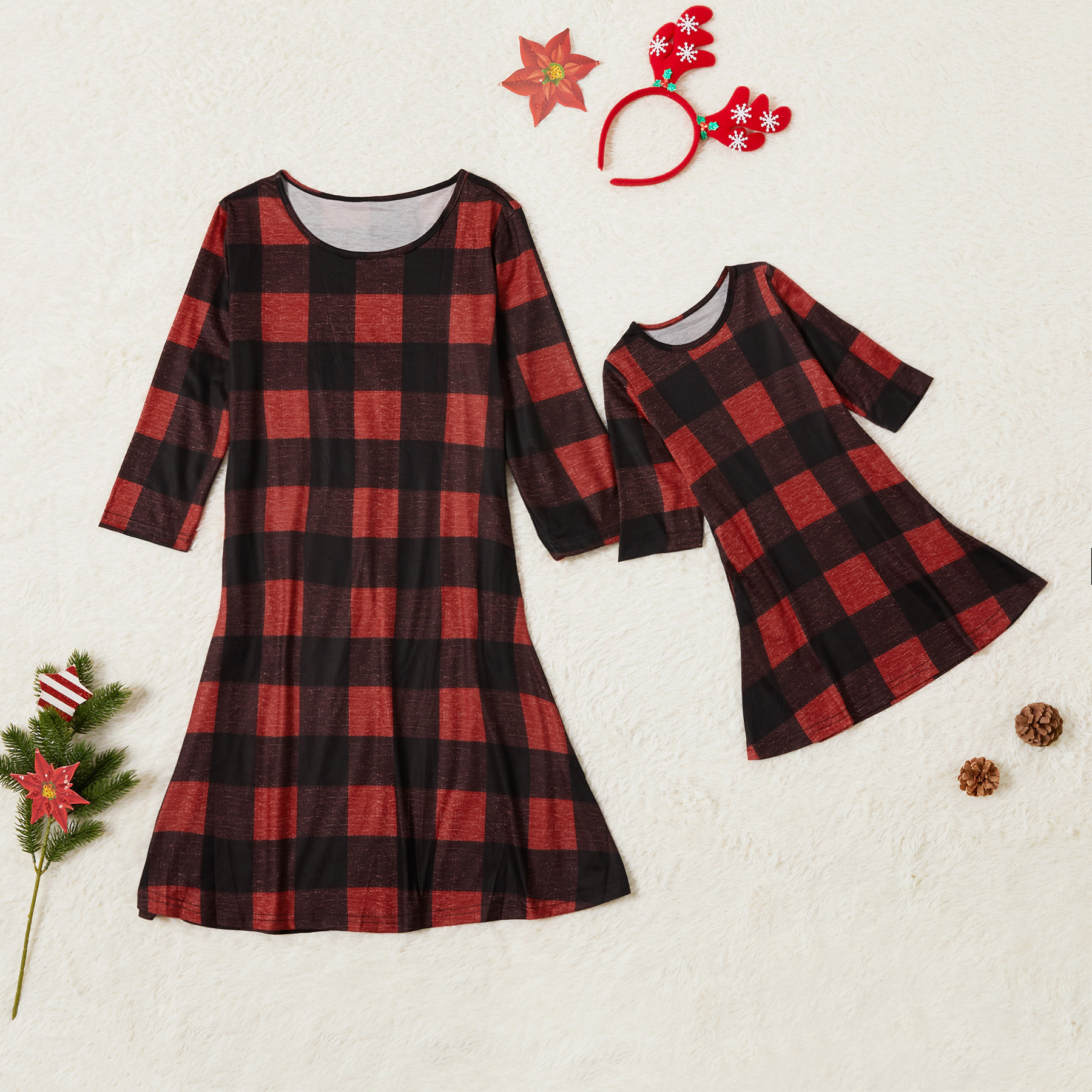 

Plaid Long-sleeve Matching Dresses