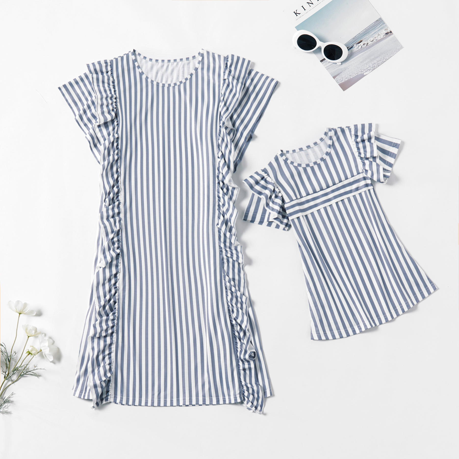 

Striped Large Ruffle Matching Dresses