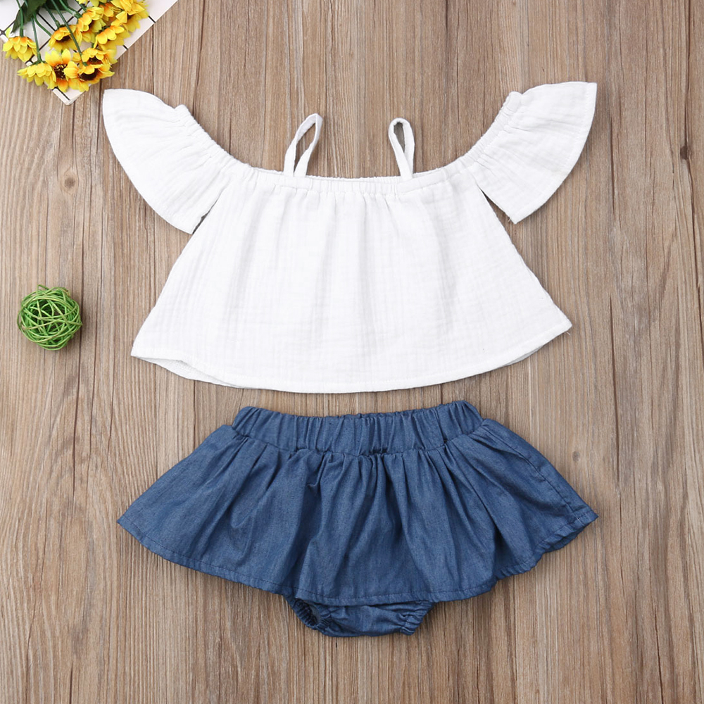 

Baby / Toddler Strappy Flutter-sleeve Top and Denim Shorts Set