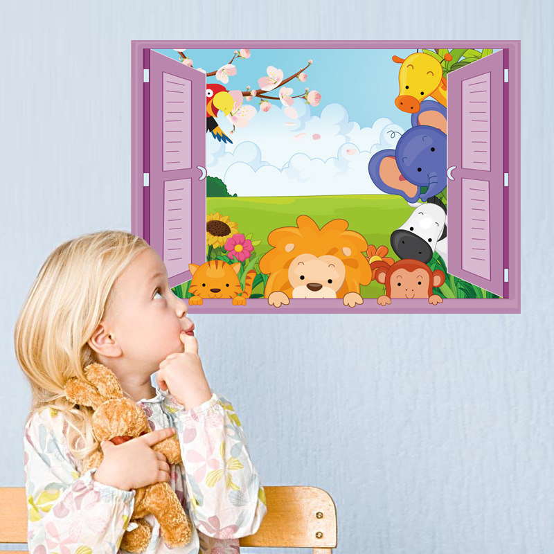 

Cartoon Animals Window Design Wall Decor