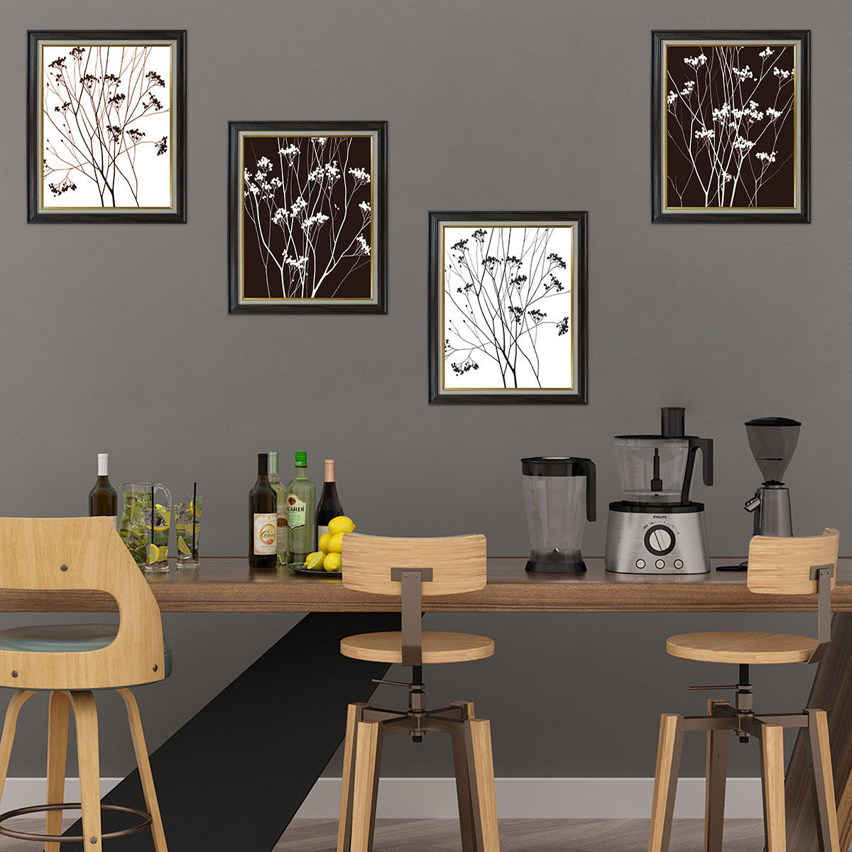 

4 Pcs 3D Frame Design Floral Wall Decor