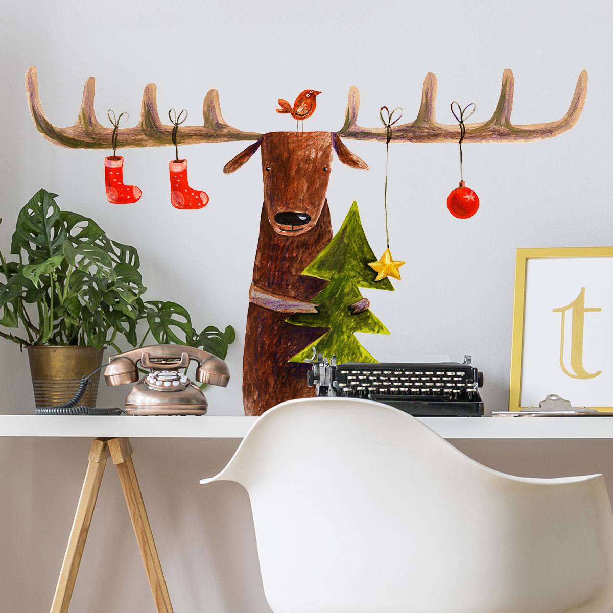 

Christmas Creative Deer Wall Stickers Children's Room Background Wall Christmas Decorations For Home