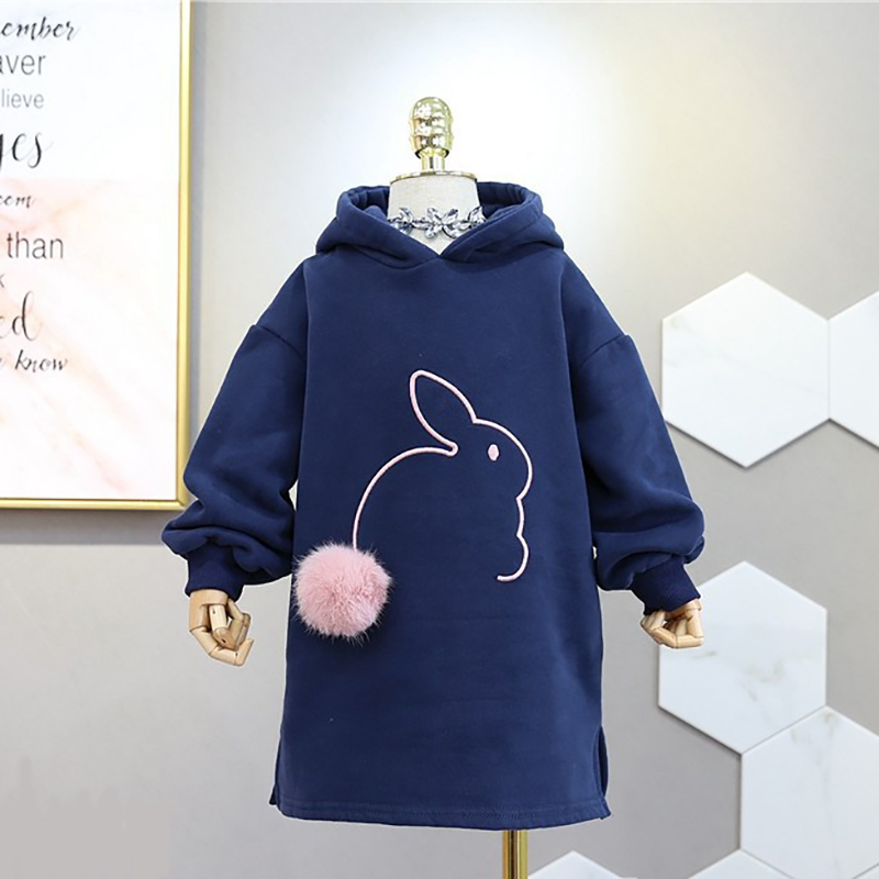 

Solid Rabbit Print Long-sleeve Hoodie For Girls