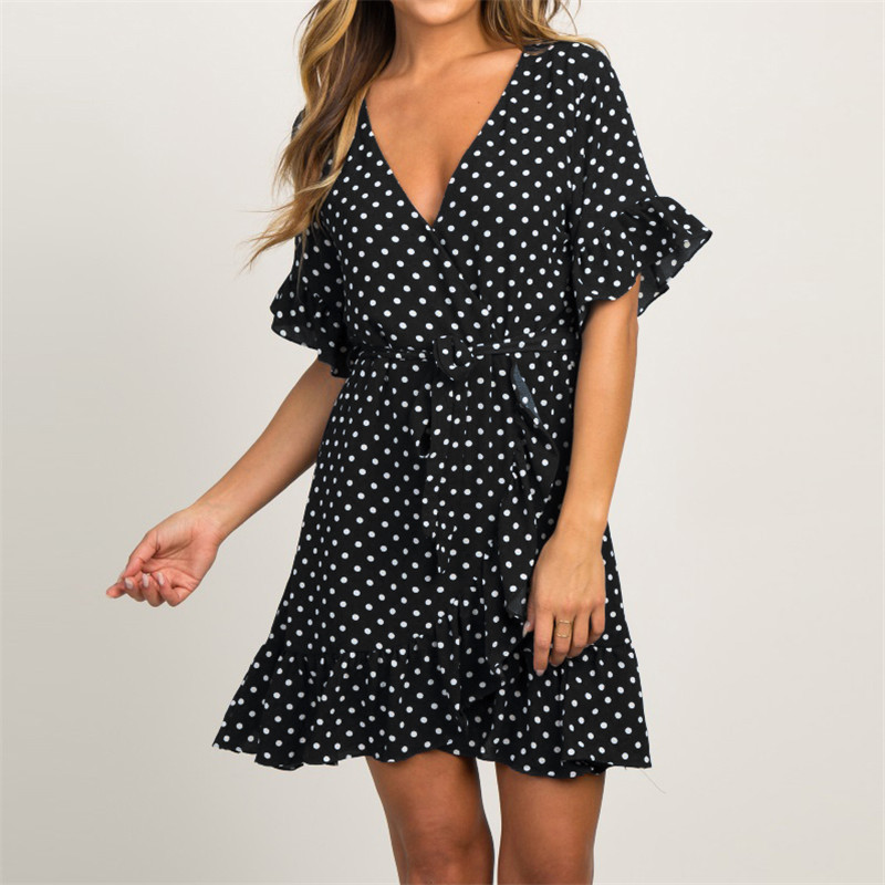 

Trendy Dotted Flounced Decor Short-sleeve Dress