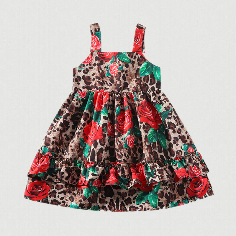 

Ruffled Floral Leopard Print Sling Princess Dress