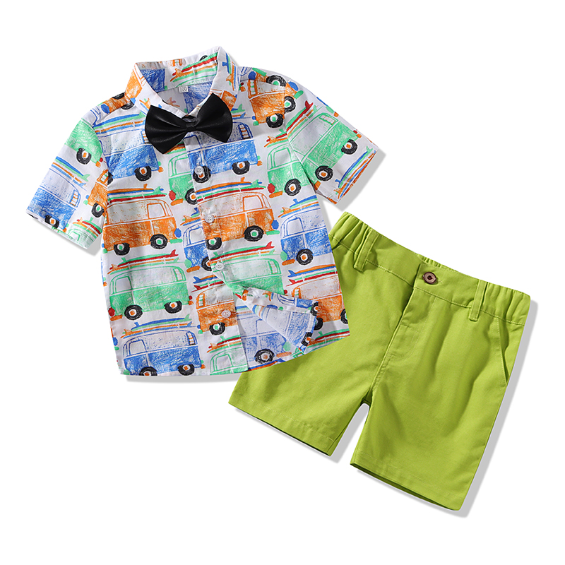 

Car Print Blouse and Solid Shorts Set