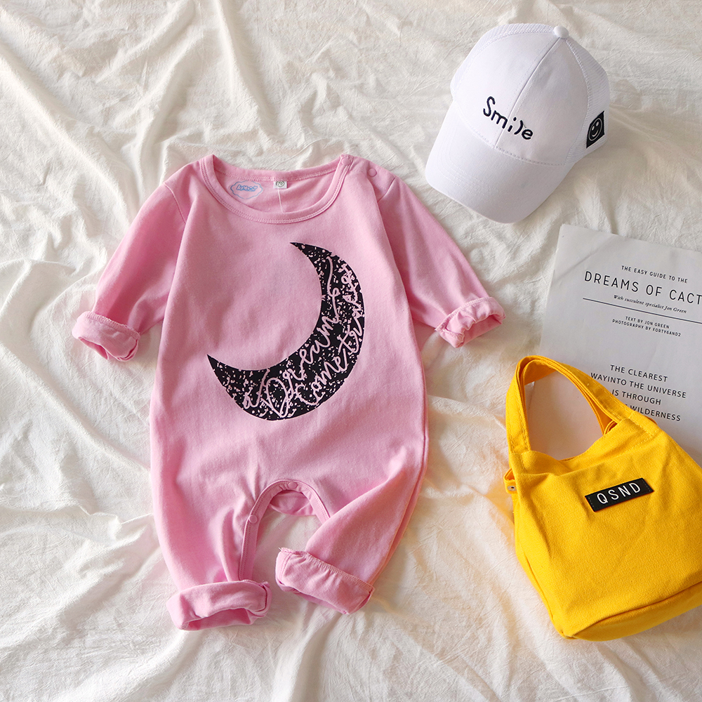

Baby Girl Solid Moon Print Long-sleeve Jumpsuit