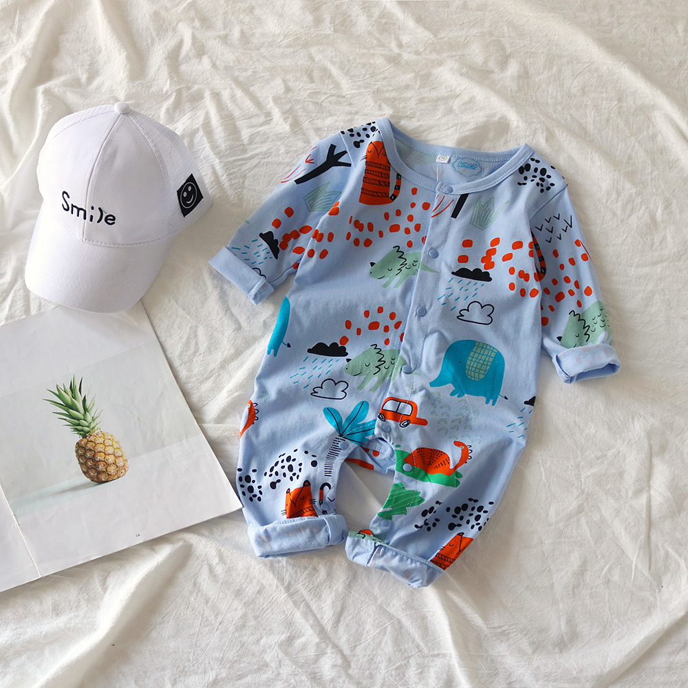 

Baby Cotton Style Dinosaur Allover Long-sleeve Jumpsuit