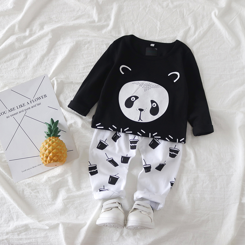 

Baby Panda Print Long-sleeve Top and Pants Set