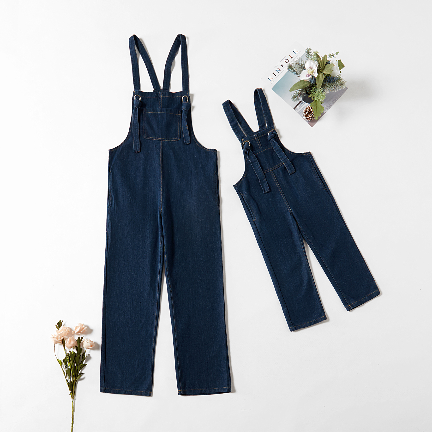 

Sleeveless Denim Overalls with Pocket Matching Jumpsuits