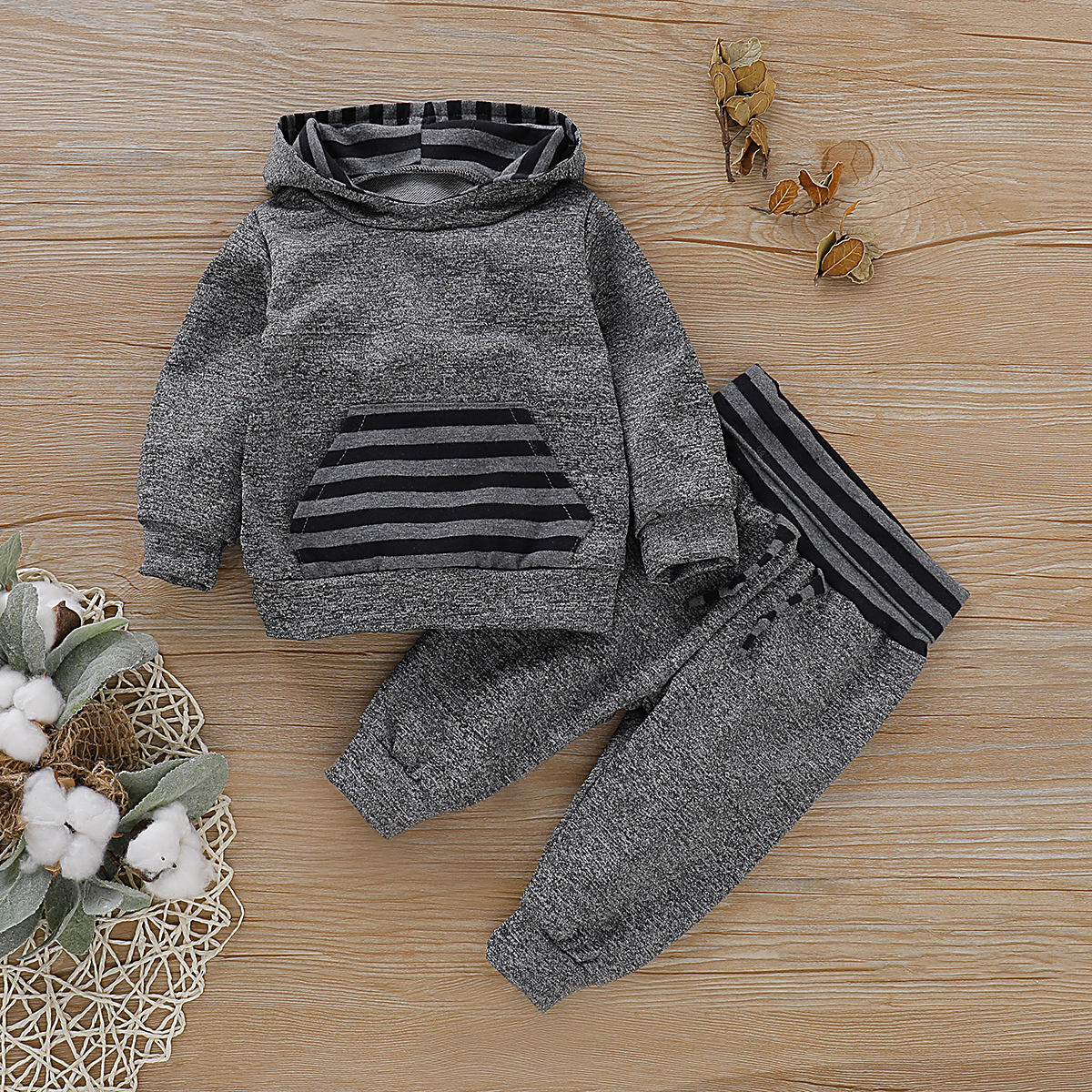 

Baby Boy Stylish Striped Long-sleeve Hoodie and Pants Set