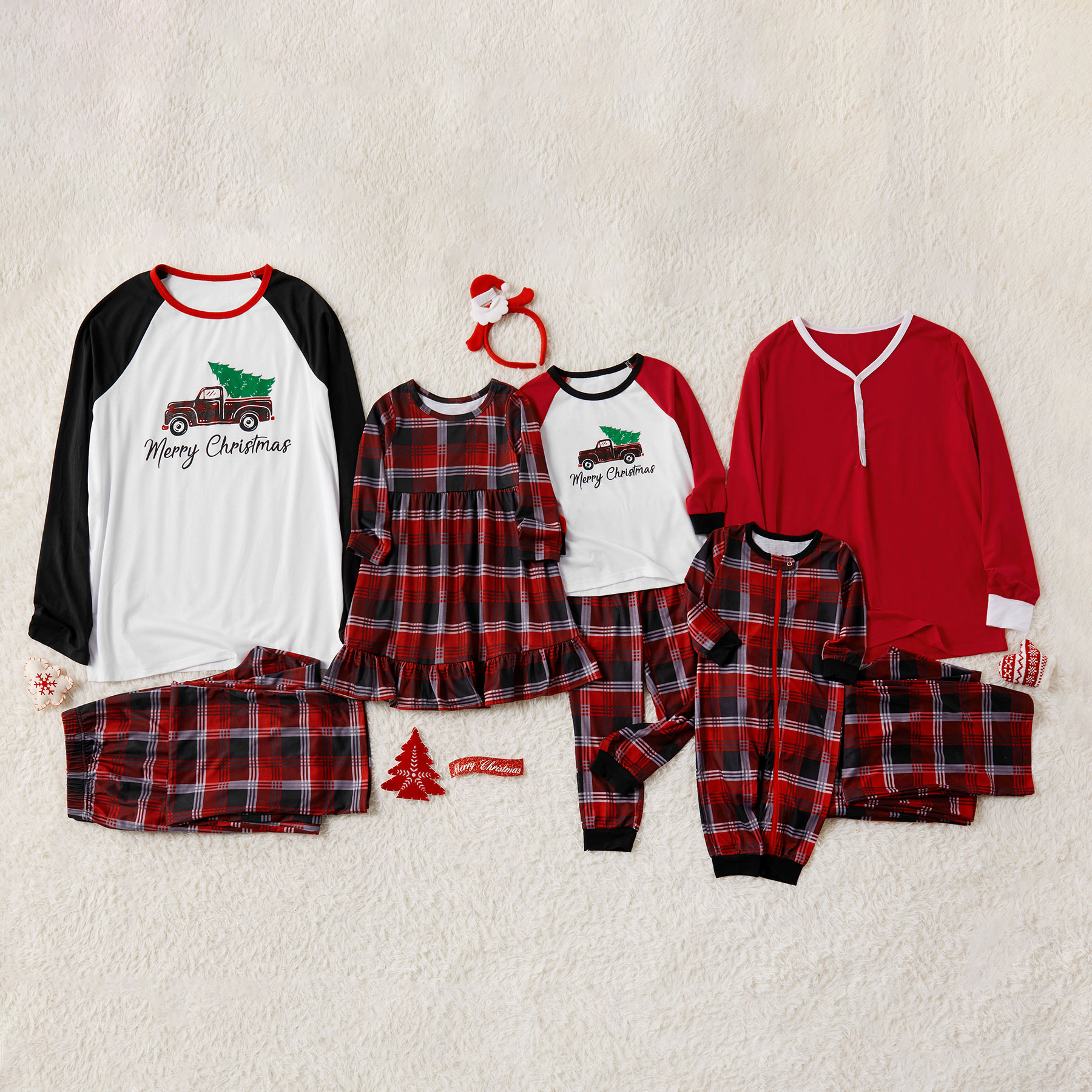 

Mosaic Family Matching Merry Christmas Truck Plaid Pajamas Set